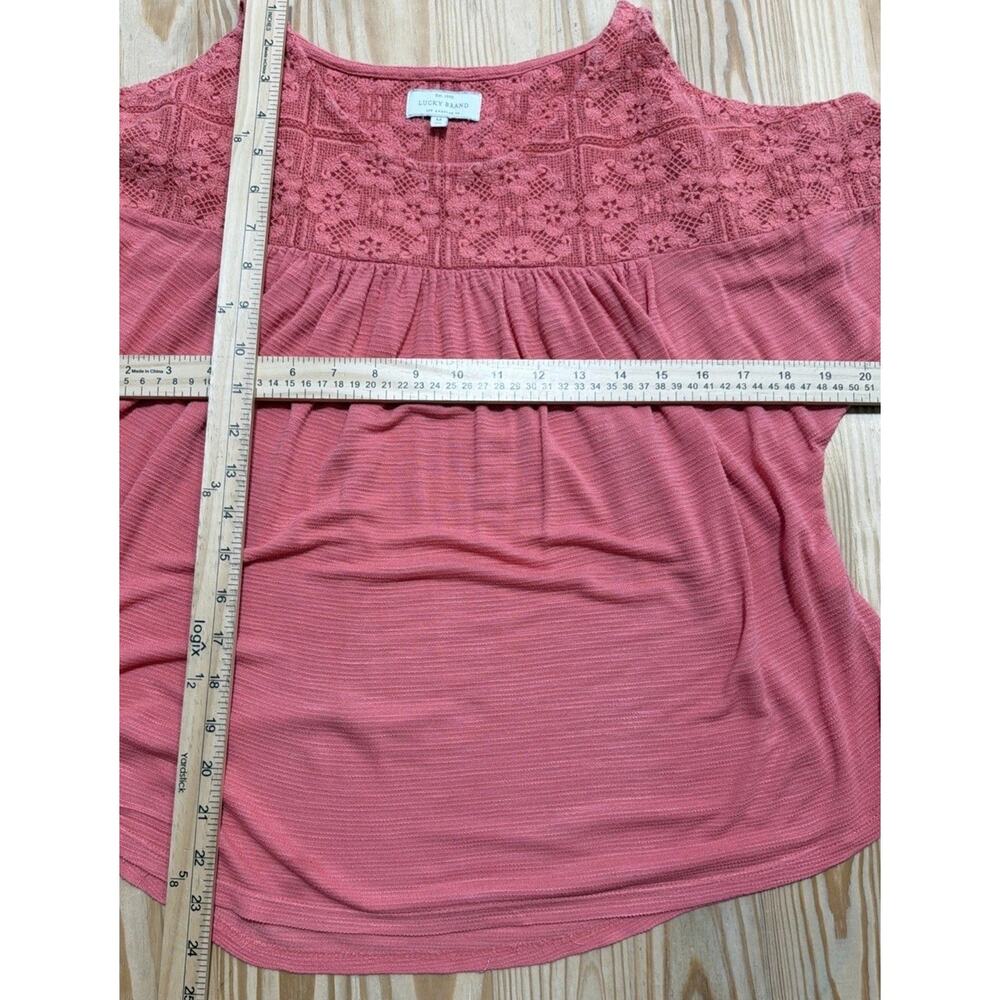 Lucky Brand Top Women's Sz M Orange Cold Shoulder Emboridered Lightweight #1738 - Picture 6 of 6